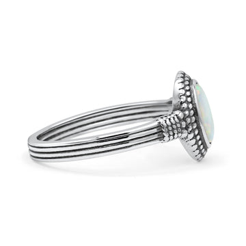 New Design Oxidized Statement Fashion Oval Thumb Ring Lab Created White Opal Solid 925 Sterling Silver